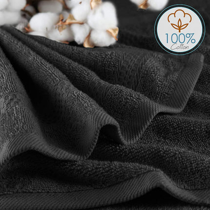 Hearth & Harbor 100% Ring Spun Cotton Washcloths 12 Pack - Washcloth for body and face, High Absorbent and Soft 33x33 cm Body Wash Cloth, Quick Dry - Black Washcloths