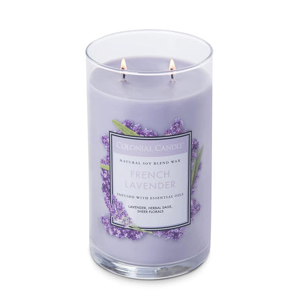 Colonial Candle French Lavender Scented Jar Candle, Classic Cylinders Collection, 2 Wick, Purple, 19 oz - Up to 120 Hours Burn