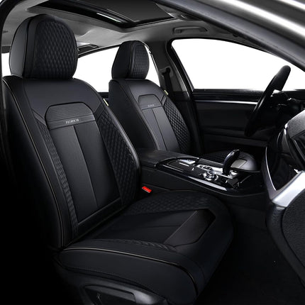 FLORICH Fundas de Asiento Delanteras de Coche, 2 Piezas, Negras, Transpirables, de Cuero Premium, para Coches, Camionetas, Furgonetas, SUVs, Sedanes (2 Paquetes, Negras)