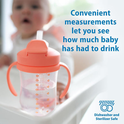 Dr. Brown's Milestones, Baby's First Straw Cup Sippy Cup with Straw, 6m+, 9oz/270ml, 2 Pack, Coral & Olive Green, BPA Free