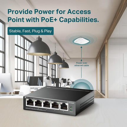 TP-Link TL-SG1005P, 5 Port Gigabit PoE Switch, 4 PoE+ @65W, Black