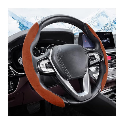 LoyaForba 15 Inch Car Steering Wheel Cover, Segmented, Suede Brown