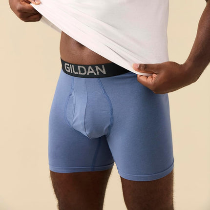 Gildan Men's Cotton Stretch Boxer Brief, Multipack, Heather Dark Grey/Black Soot/Green Midnight (5-Pack, Regular Leg), L (Pack of 5)