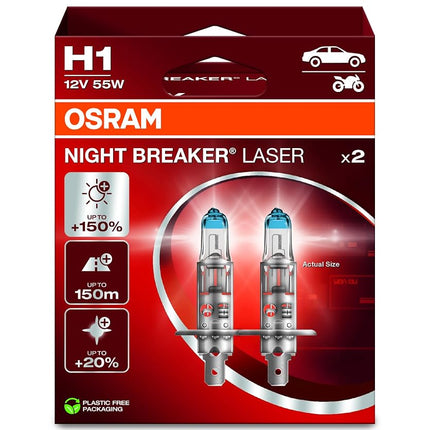 OSRAM Night Breaker Laser H1, +150% More Brightnes