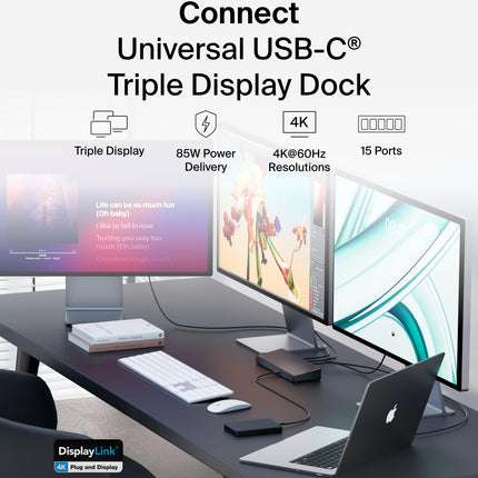 Belkin Triple Display DisplayLink Docking Station Hub with 3 HDMI Ports, 2 DisplayPorts for Triple 4K Display with 85W Power Delivery, Gigabit Ethernet, 3.5mm Mic/Speaker, 1 USB-C and 5 USB-A Ports