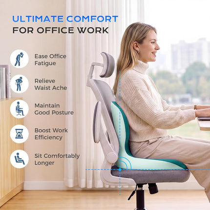 Coverado Car Seat Cushion and Lumbar Support Pillow One Piece, Memory Foam Ergonomic Back Support Driving Seat Cushion for Back Pain, Non-Slip Washable Cushion for Car, Driver, Office