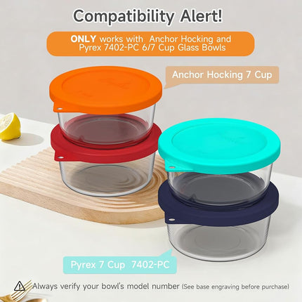 Sophico Round Silicone Storage Cover Lids Replacement for Anchor Hocking and Pyrex 7402-PC 6/7 Cup Glass Bowls (Container not Included)(Orange - 2 pack)