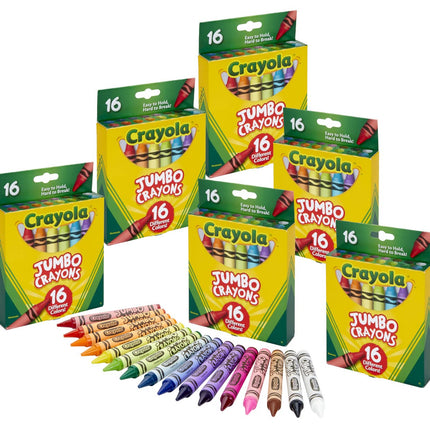Lot de gros crayons Crayola Jumbo, 6 ensembles de 16 grands crayons pour les tout-petits et les enfants, fournitures scolaires, cadeaux [Exclusivité Amazon]