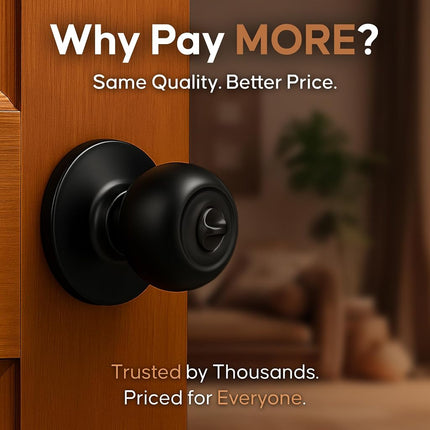 Copper Creek Matte Black Door Knobs - Round Colonial with Privacy Locking Function for Home Improvement - Interior Door Knobs Fits All Standard - Locking Door Knob for Bedroom & Bathroom - 3 Pack