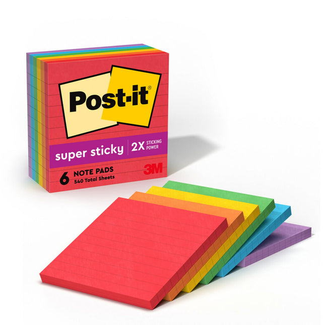 Post-it Super Sticky Notes, 4x4 in, 6 Pads, 2X The