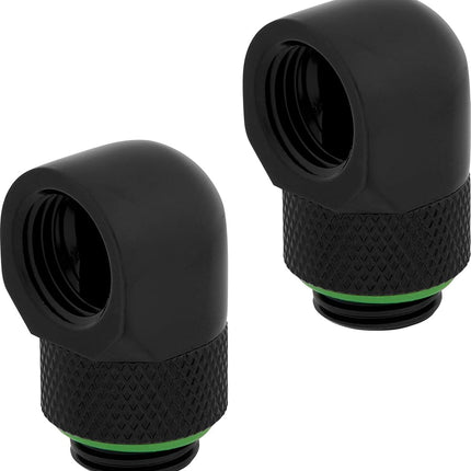 Corsair Hydro X Series, 90 Degree Rotary Adapter, Twin Pack (G1/4 BSPP Port Threads, Solid Brass Durability, Secure Rotation Mechanism, Quality Polished Finish, Optimised for High Flow Rates) Black