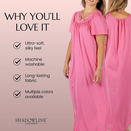 Shadowline Women's Petals 53 Inch Short Flutter Sleeve Long Gown, Rosy Pink, Medium