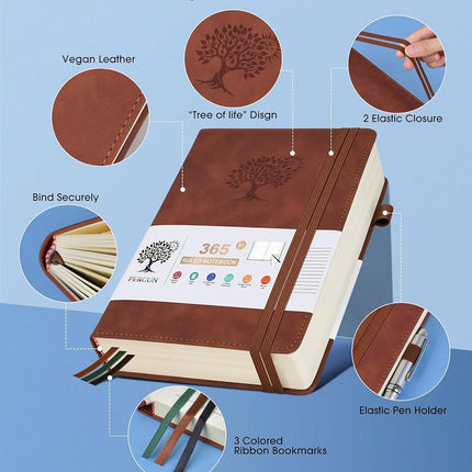 A5 Lined Journal Notebook - 365 Page Leather Journals for Writing Women & Men，Hardcover Notebook with 100Gsm Thick Pages，Daily Diary for Travel, Work，School，Note Taking，College Ruled (5.9" x 8.5")