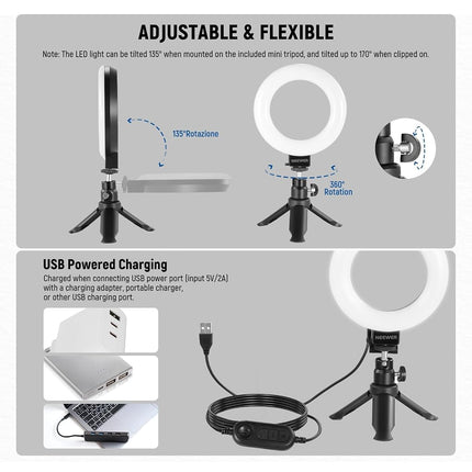 NEEWER BASICS 5" Ring Light for Video Conference Lighting, 2 Pack Clip on Light Kit with Desk Tripod Stands for Monitor Laptop Computer Zoom Call Live Streaming Recording Remote Working Learning, BR60
