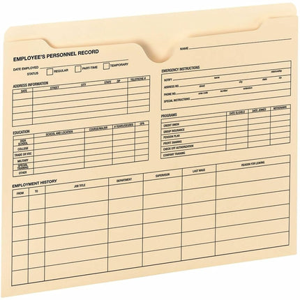 Smead Employee Record File Jacket, Reinforced Straight-Cut Tab, Flat-No Expansion, Letter Size, Manila, 20 per Pack (77100)