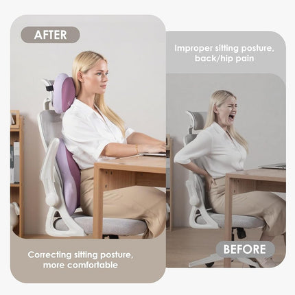 FLORICH Soporte Lumbar con Reposacabezas para Coche, Cojín para Silla, Almohada Reposacabezas para Coche Ergonómica, Cojín Lumbar de Espuma con Memoria Ultragrueso para Silla de Oficina (Morado)
