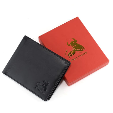 RFID Bifold Leather Wallet For Men with Flip Up ID in Vintage Buffalo Brown, With Coin Pocket - Nappa Black, Classic