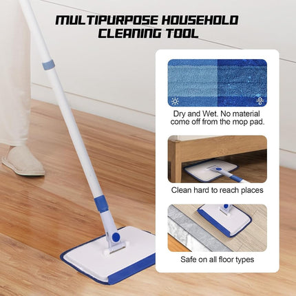 Qaestfy Skirting Borad Cleaner Tool with Handle, Wall Floor Mop with Extendable Long Handle Duster for Cleaning Window, Floor, Skirting Board, Ceiling, Shower, Tub Tile, Kitchen with 6 Reusable Pads