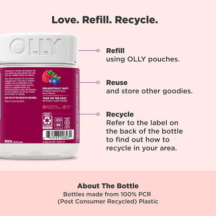 OLLY Women's Multivitamin Gummy, Vitamins A, D, C, E, Biotin, Folic Acid, Chewable Supplement, Berry Flavor, 65-Day Supply - 130 Count (Packaging May Vary)