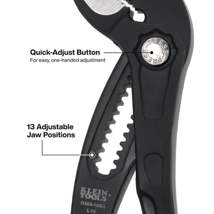 Klein Tools D50510BS 10 Inch Straight Pump Pliers, Adjustable Pliers, Durable Hand Tool with Serrated Teeth