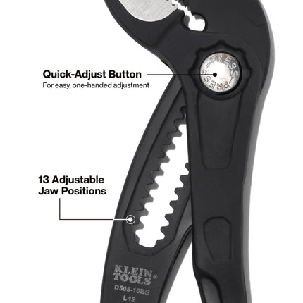 Klein Tools D50510BS 10 Inch Straight Pump Pliers, Adjustable Pliers, Durable Hand Tool with Serrated Teeth
