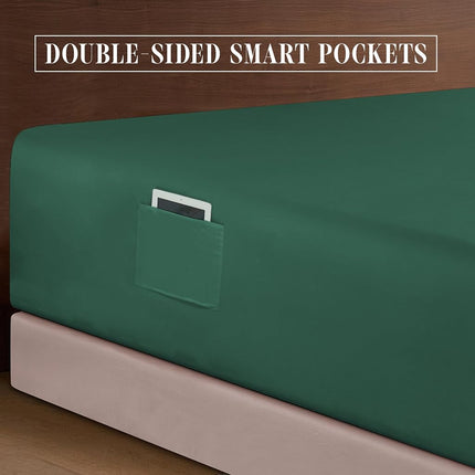 Elegant Comfort Luxury 1500 Premium Hotel Quality Microfiber 4-Piece Sheet Set - Soft, All Around Elastic 18-24 Inches Deep Fitted Sheet - Extra Deep Pocket Sheets, Queen, Hunter Green
