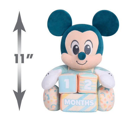 Disney Baby My First Year Mickey Mouse and Milestone Blocks, 11-inch Plush Toy, 4-pieces, Kids Toys for Ages 0+ by Just Play