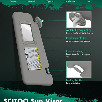 SCITOO Left Driver Side Sun Visor Assembly fit for for Toyota Highlander 2008-2013 with Sunroof (Gray)