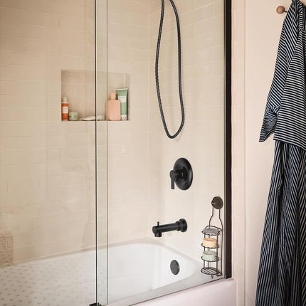 Moen Meena Matte Black Single Handle Modern Shower Faucet with Handshower and Tub Spout for Bathtub (Valve Included), 82618BL