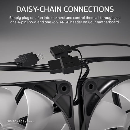 Corsair RS120-R ARGB 120mm PWM ARGB Reverse Fans – Reverse Rotor, +5V Connections, Eight RGB LEDs, High Static Pressure, Daisy-Chain, Magnetic Dome Bearing, Zero RPM Mode – Triple Pack – White