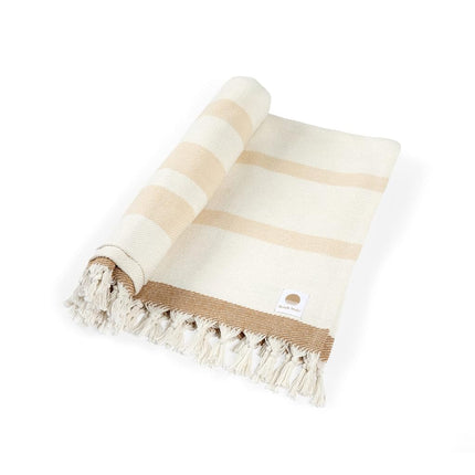 BEACH STATE Oceanside Beach Blanket, 66" x 80", 100% Cotton Premium Picnic Blanket, Oversized Beach Towel with Fringe, Boho Beach Accessories (Driftwood Stripe)