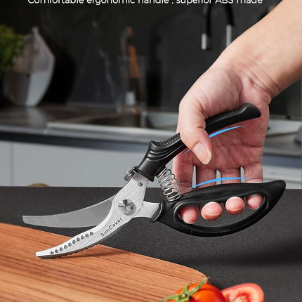 SimCoker Poultry Shears,Kitchen Scissors Heavy Duty Chicken Shears Kitchen Shears with Anti-Slip Handle & Safety Lock - Poultry Scissors for Meat, Chicken, Bone, Poultry, Spring Loaded