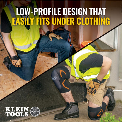 KLEIN TOOLS 60622 Knee Pad Compression Sleeve, Knee Support for Construction, Workers and Athletes, Black, S/M