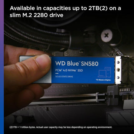 WD Blue SN580 2TB SSD, NVMe SSD, M.2 2280, PCIe Gen3, up to 4150 MB/s read speeds, nCache 4.0 Technology Includes Acronis True Image for Western Digital
