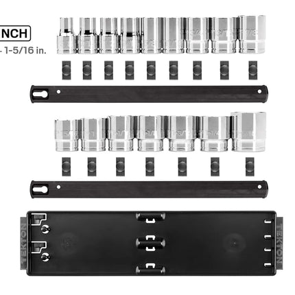 TEKTON 1/2 Inch Drive 12-Point Socket Set with Rails and Tray, 16-Piece (3/8-1-5/16 in.) | SHD92118