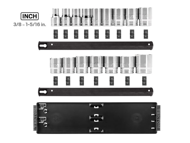 TEKTON 1/2 Inch Drive 12-Point Socket Set with Rails and Tray, 16-Piece (3/8-1-5/16 in.) | SHD92118