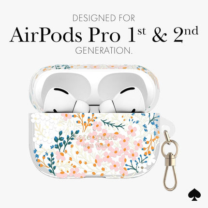 kate spade new york AirPods Pro Protective Case with Keychain Ring - Multi Floral Rose, Compatible with AirPods Pro 2nd / 1st Generation
