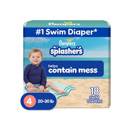 Swim Diapers Size 4 (20-33 lb), 18 Count - Pampers Splashers Disposable Swim Pants, Medium