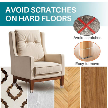 Ansible 24 Pcs Chair Leg Floor Protectors Square, Silicone Felt Furniture Leg Pads Caps Covers for Hardwood Floors (Fit:1-5/8" to 2")