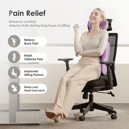 FLORICH Soporte Lumbar con Reposacabezas para Coche, Cojín para Silla, Almohada Reposacabezas para Coche Ergonómica, Cojín Lumbar de Espuma con Memoria Ultragrueso para Silla de Oficina (Morado)