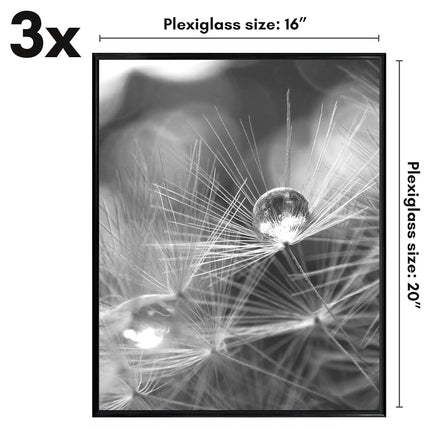 Americanflat 16x20 Picture Frame with Polished Front Cover - Set of 3 - Slide-In Photo Frame with Buildable Molding - Fusion Collection - Picture Frames for Wall Display - Black