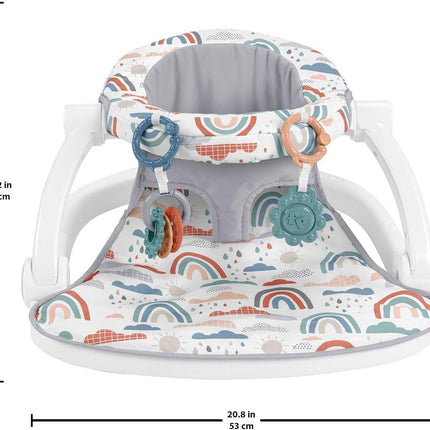 Fisher-Price Portable Baby Chair Sit-Me-Up Floor Seat with 2 Developmental Toys, Rainbow Showers