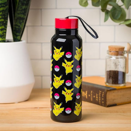 Silver Buffalo Pokemon Pikachu Jump Pattern Stainless Steel Water Bottle with Strap 27 Ounces