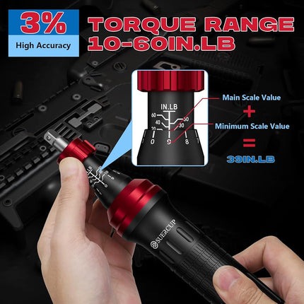 SUERCUP 10-60In.lb 1/4" Torque Screwdriver 36 PCS Set with T-bar, Hex, Torx, and Phillips S2 Bits,Torque Wrench Screwdriver for Scope and Car, Bike Mounting and Home DIY