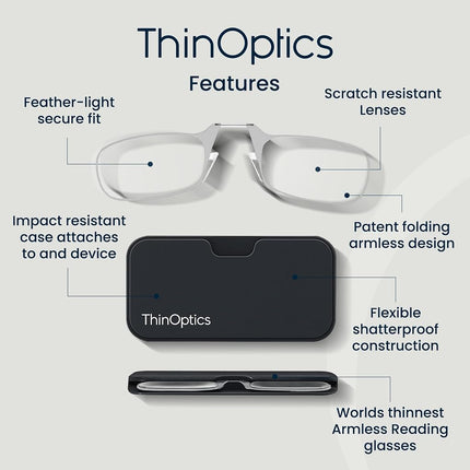 ThinOptics Folding Reading Glasses 1.50, Clear, Case, for Men and Women