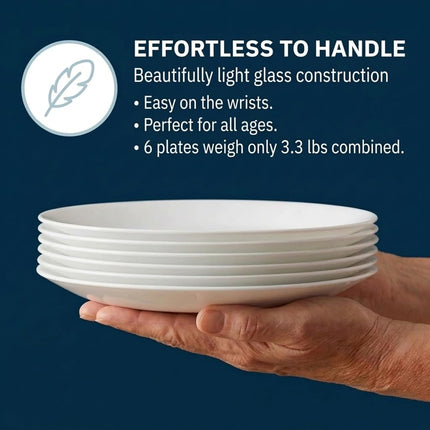 Corelle Frost White Lunch Plate Set for 6 | 8.5 Inch Eco-Friendly, Round Lunch or Dinner Plates are Dishwasher Safe | Triple Layer Glass is Lightweight, Stackable, and Break and Chip Resistant