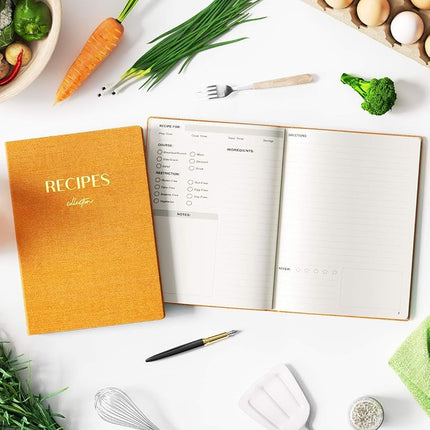hi!SCI Blank Recipe Book to Write in Your Own Recipes, Large Recipe Notebook with 192 Pages, 7" x 10" Hardcover Recipe Journal for Family Cooking Lover (Marigold)