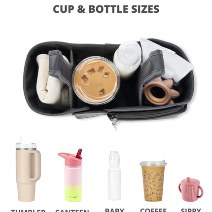 Skip Hop Ultimate Stroller Organizer Universal Fit with Adjustable Straps, Magnetic Flaps and Convertible Design That fits 40 oz. Tumblers, Oat