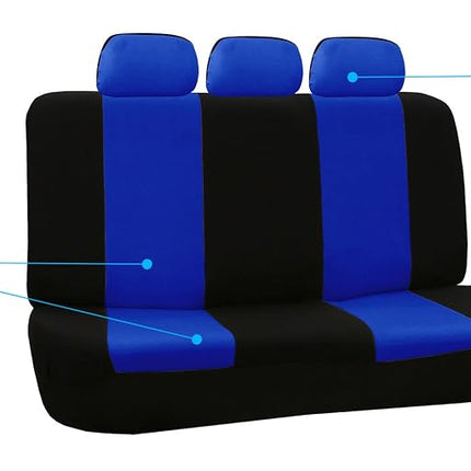 FH GROUP FH-FB050115 + F14407 Full Set Flat Cloth Car Seat Covers with Premium Carpet Floor Mats, Blue / Black- Fit Most Car, Truck, Suv, or Van