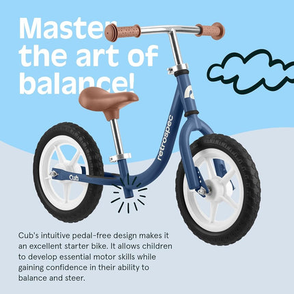Retrospec Cub 2 Bicicleta de Equilibrio de 12" para Niños Pequeños, 18 Meses - 3 Años, Bicicleta de Iniciación Sin Pedales para Niñas y Niños, Neumáticos sin Pinchazos, Asiento Ajustable y Cuadro Duradero